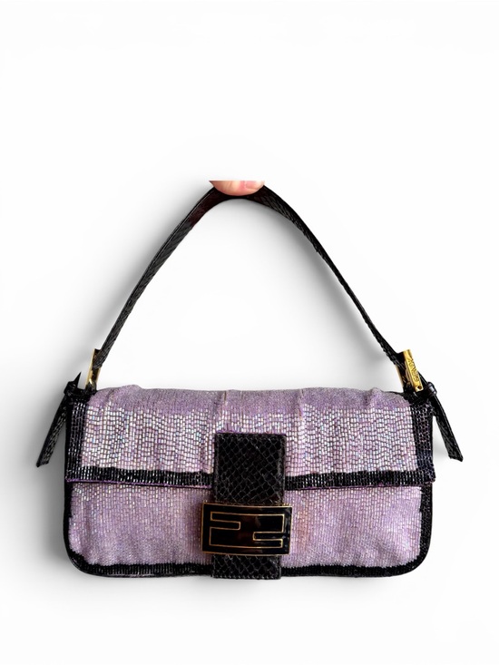 Fendi Handbags - Vintage Fendi Iridescent Lilac Beaded Python Baguette